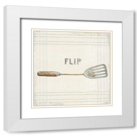 Floursack Kitchen Sign I Neutral Sq White Modern Wood Framed Art Print with Double Matting by Nai, Danhui