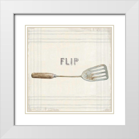 Floursack Kitchen Sign I Neutral Sq White Modern Wood Framed Art Print with Double Matting by Nai, Danhui