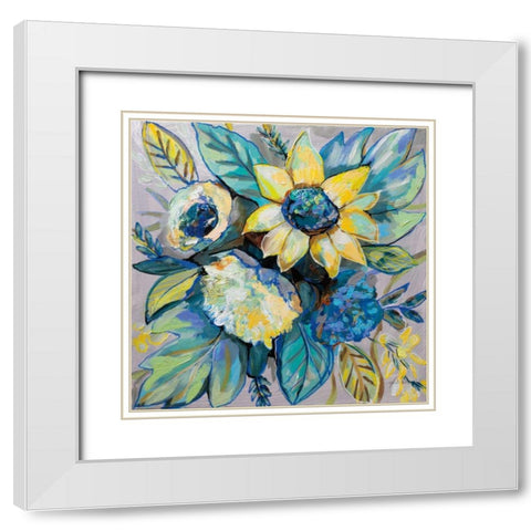 Sage and Sunflowers I White Modern Wood Framed Art Print with Double Matting by Vertentes, Jeanette