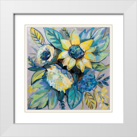 Sage and Sunflowers I White Modern Wood Framed Art Print with Double Matting by Vertentes, Jeanette