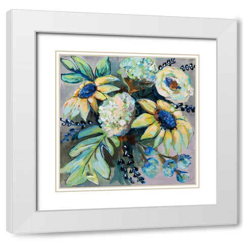 Sage and Sunflowers II White Modern Wood Framed Art Print with Double Matting by Vertentes, Jeanette