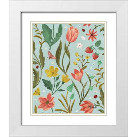 Spring Botanical Pattern IC White Modern Wood Framed Art Print with Double Matting by Penner, Janelle