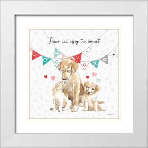 Paws of Love III White Modern Wood Framed Art Print with Double Matting by Grove, Beth