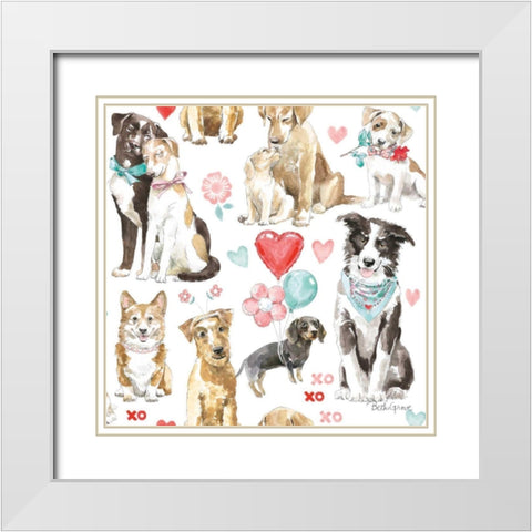 Paws of Love Pattern IA White Modern Wood Framed Art Print with Double Matting by Grove, Beth