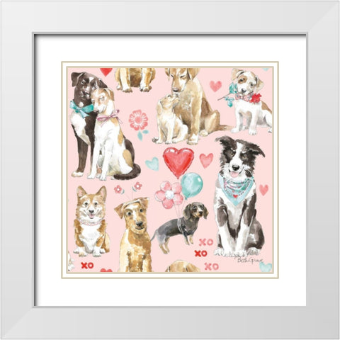 Paws of Love Pattern IB White Modern Wood Framed Art Print with Double Matting by Grove, Beth