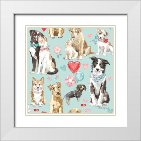 Paws of Love Pattern IC White Modern Wood Framed Art Print with Double Matting by Grove, Beth