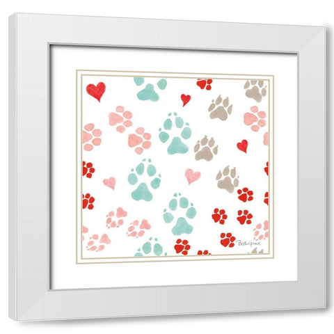 Paws of Love Pattern IIIA White Modern Wood Framed Art Print with Double Matting by Grove, Beth