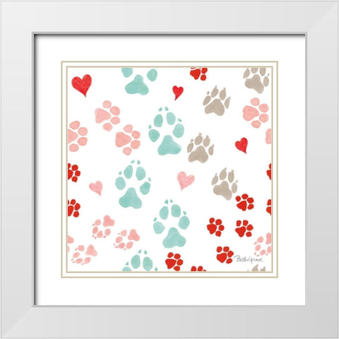 Paws of Love Pattern IIIA White Modern Wood Framed Art Print with Double Matting by Grove, Beth