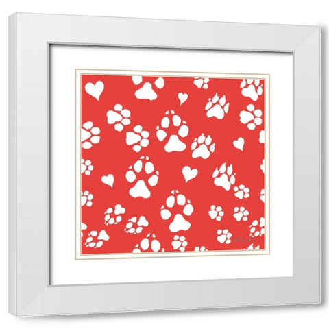 Paws of Love Pattern IIIC White Modern Wood Framed Art Print with Double Matting by Grove, Beth