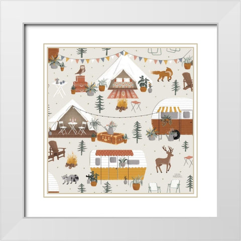 Gone Glamping Pattern IA White Modern Wood Framed Art Print with Double Matting by Marshall, Laura