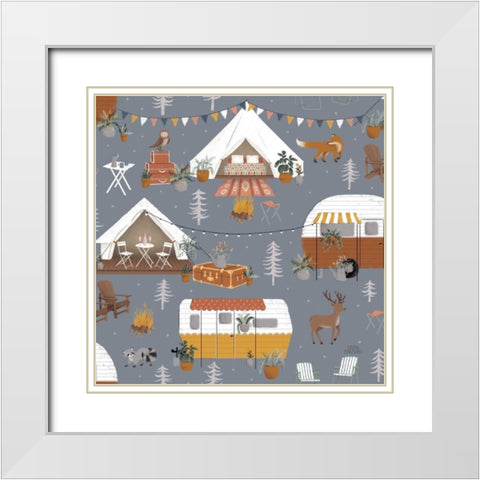 Gone Glamping Pattern IC White Modern Wood Framed Art Print with Double Matting by Marshall, Laura