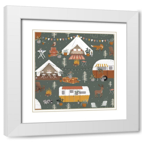 Gone Glamping Pattern ID White Modern Wood Framed Art Print with Double Matting by Marshall, Laura