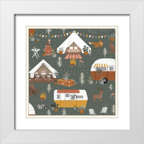 Gone Glamping Pattern ID White Modern Wood Framed Art Print with Double Matting by Marshall, Laura