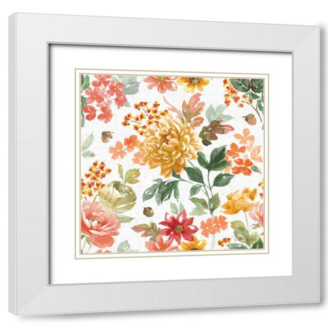 Harvest Bouquet Pattern I White Modern Wood Framed Art Print with Double Matting by Grove, Beth