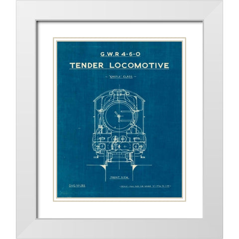 Locomotive Blueprint II White Modern Wood Framed Art Print with Double Matting by Wild Apple Portfolio