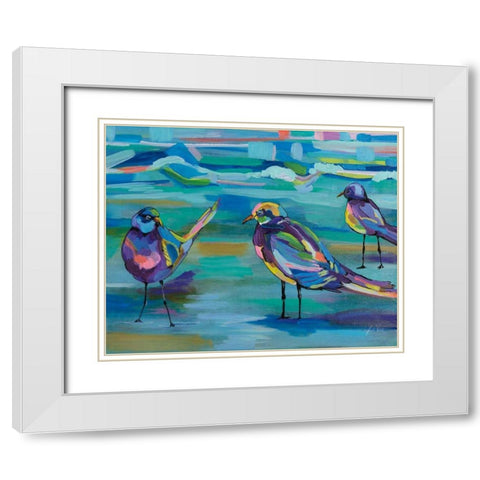 Indigo Gulls White Modern Wood Framed Art Print with Double Matting by Vertentes, Jeanette