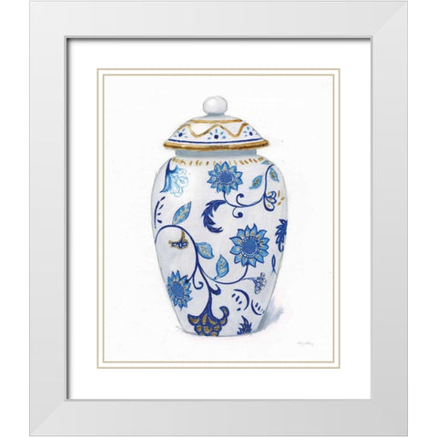 Flora Chinoiserie I White Modern Wood Framed Art Print with Double Matting by Adams, Emily