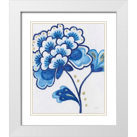 Flora Chinoiserie IV White Modern Wood Framed Art Print with Double Matting by Adams, Emily