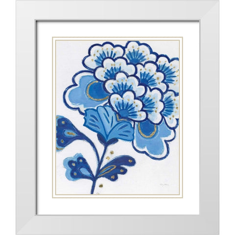 Flora Chinoiserie V White Modern Wood Framed Art Print with Double Matting by Adams, Emily