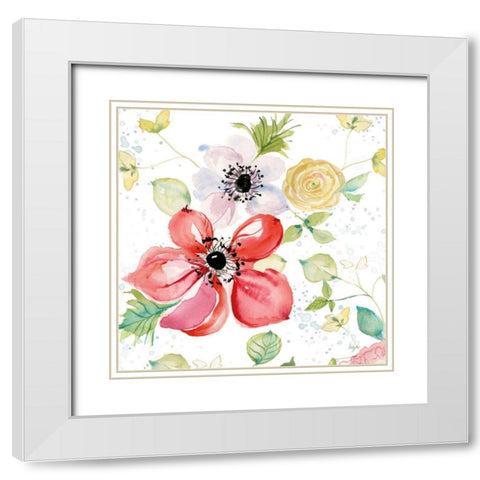 Spray of Anemones II White Modern Wood Framed Art Print with Double Matting by Rice, Kristy
