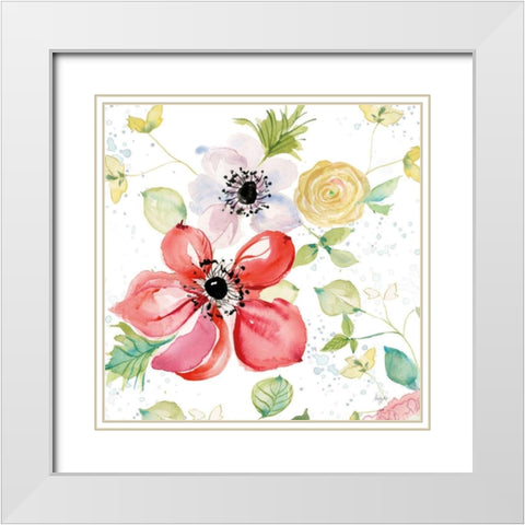 Spray of Anemones II White Modern Wood Framed Art Print with Double Matting by Rice, Kristy