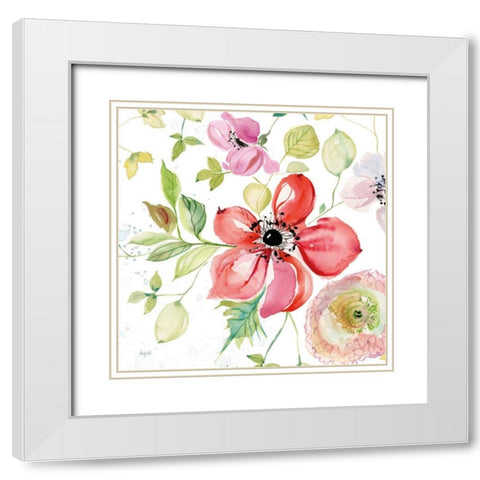 Spray of Anemones III White Modern Wood Framed Art Print with Double Matting by Rice, Kristy