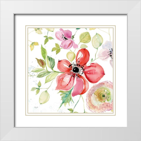 Spray of Anemones III White Modern Wood Framed Art Print with Double Matting by Rice, Kristy