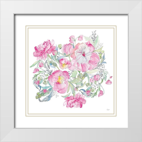 Pink Peonies White Modern Wood Framed Art Print with Double Matting by Rice, Kristy