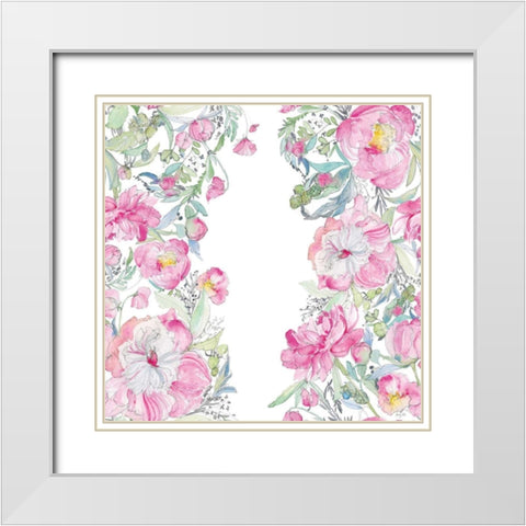 Pink Peonies Pattern I White Modern Wood Framed Art Print with Double Matting by Rice, Kristy