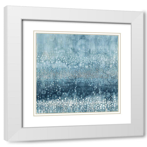 Rain Abstract III Blue Silver White Modern Wood Framed Art Print with Double Matting by Nai, Danhui