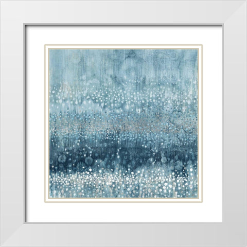 Rain Abstract III Blue Silver White Modern Wood Framed Art Print with Double Matting by Nai, Danhui