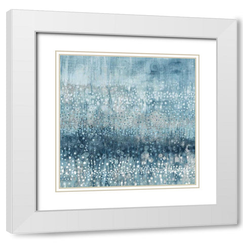 Rain Abstract IV Blue Silver White Modern Wood Framed Art Print with Double Matting by Nai, Danhui