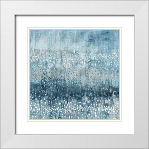 Rain Abstract IV Blue Silver White Modern Wood Framed Art Print with Double Matting by Nai, Danhui