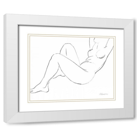 Nude Sketch II White Modern Wood Framed Art Print with Double Matting by Hristova, Albena