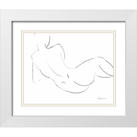 Nude Sketch III White Modern Wood Framed Art Print with Double Matting by Hristova, Albena