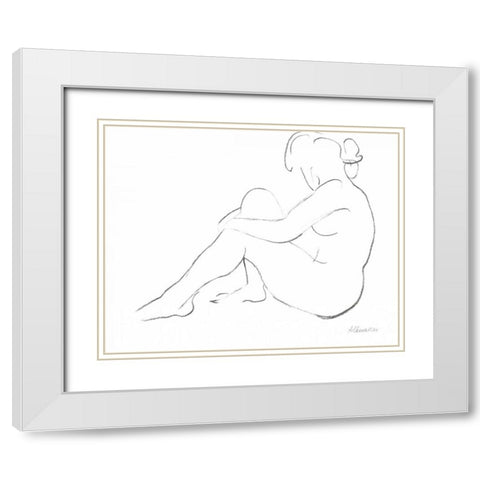Nude Sketch IV White Modern Wood Framed Art Print with Double Matting by Hristova, Albena