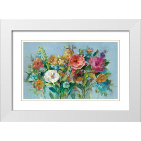 Country Florals White Modern Wood Framed Art Print with Double Matting by Nai, Danhui