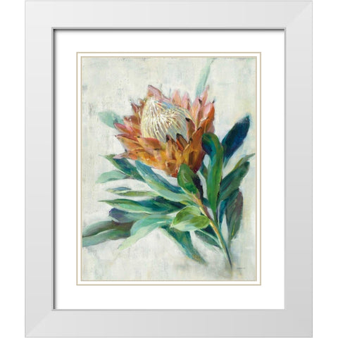 Protea White Modern Wood Framed Art Print with Double Matting by Nai, Danhui