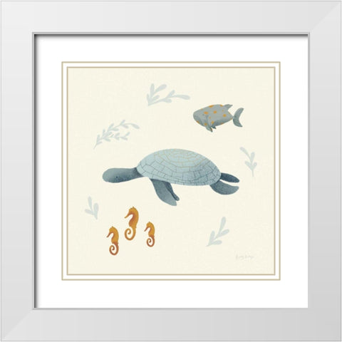 Ocean Life Sea Turtle White Modern Wood Framed Art Print with Double Matting by Thorns, Becky