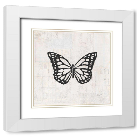 Butterfly Stamp BW White Modern Wood Framed Art Print with Double Matting by Prahl, Courtney