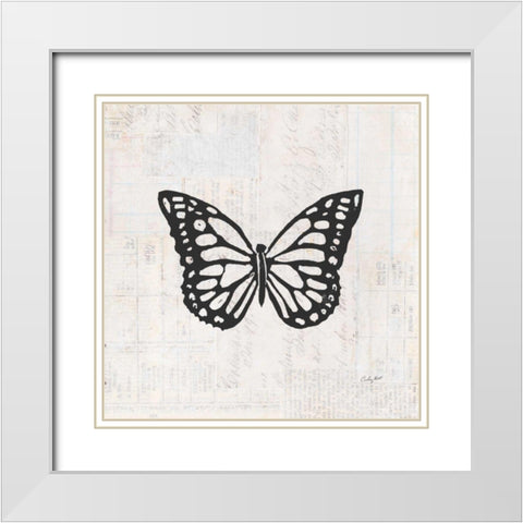 Butterfly Stamp BW White Modern Wood Framed Art Print with Double Matting by Prahl, Courtney