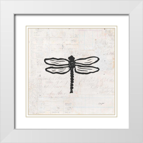 Dragonfly Stamp BW White Modern Wood Framed Art Print with Double Matting by Prahl, Courtney