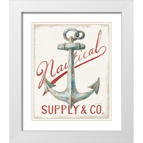 Floursack Nautical V Red White Modern Wood Framed Art Print with Double Matting by Nai, Danhui
