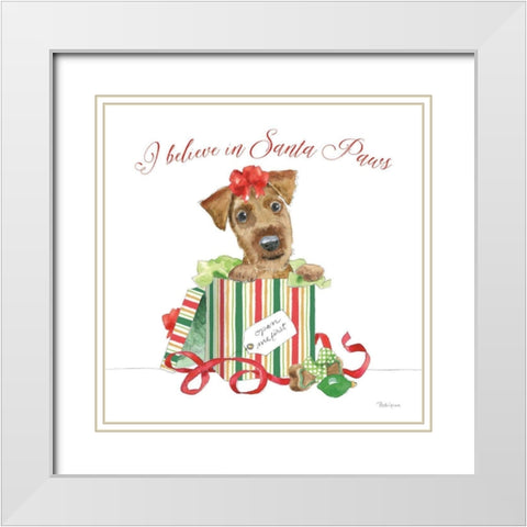 Holiday Paws II on White White Modern Wood Framed Art Print with Double Matting by Grove, Beth
