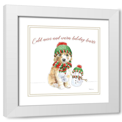 Holiday Paws IV on White White Modern Wood Framed Art Print with Double Matting by Grove, Beth