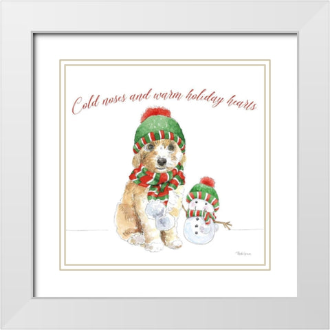 Holiday Paws IV on White White Modern Wood Framed Art Print with Double Matting by Grove, Beth