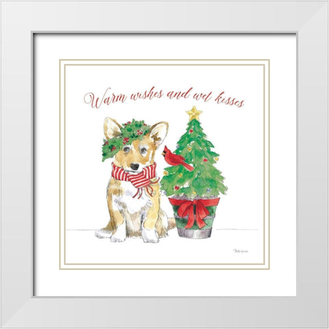 Holiday Paws V on White White Modern Wood Framed Art Print with Double Matting by Grove, Beth