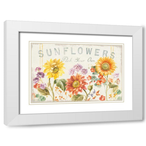 Floursack Autumn IX Sunflowers White Modern Wood Framed Art Print with Double Matting by Nai, Danhui