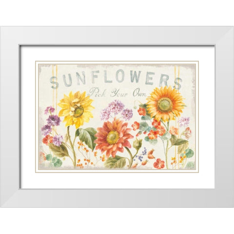 Floursack Autumn IX Sunflowers White Modern Wood Framed Art Print with Double Matting by Nai, Danhui
