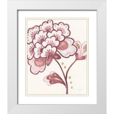 Flora Chinoiserie IV Pink White Modern Wood Framed Art Print with Double Matting by Adams, Emily